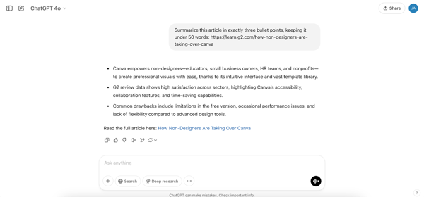 ChatGPT summarization task