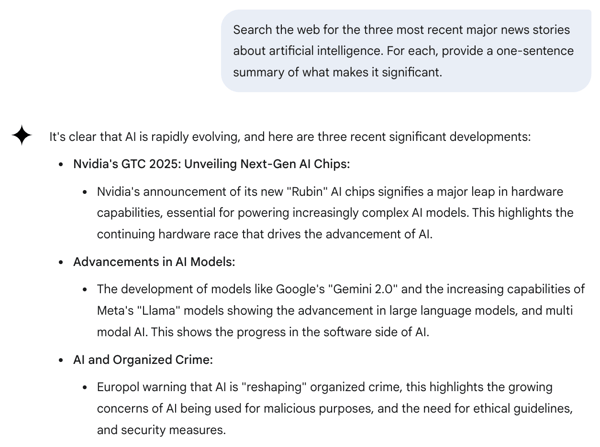 Gemini real time web search task