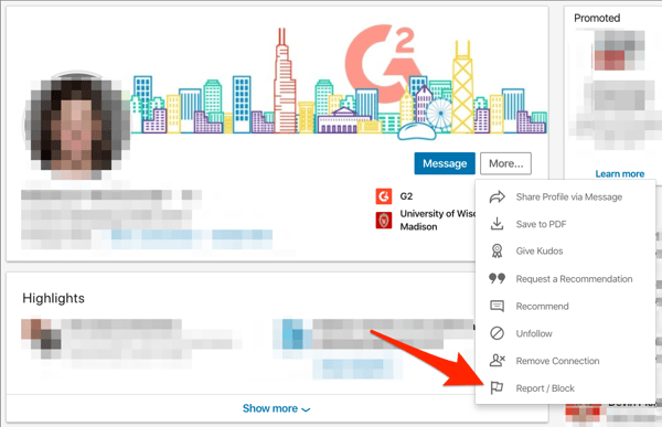 how to block someone on linkedin