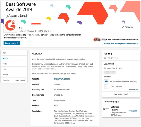 example of a linkedin business page